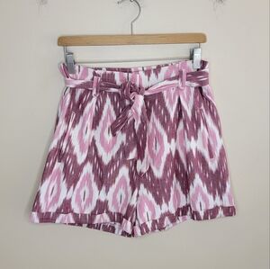 NWT Molly Bracken Pink Ikat Aztec Print Cuffed Shorts Paperbag Waist Size Small